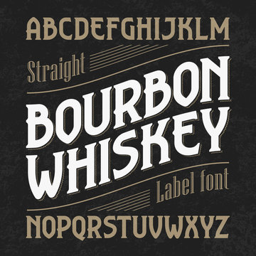 Bourbon whiskey label font with sample design. Ideal for any design in vintage style. 