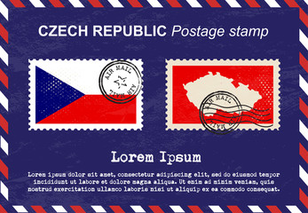 Czech Republic postage stamp, vintage stamp, air mail envelope.
