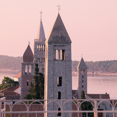 The town of Rab, Croatian tourist resort famous for its four bel