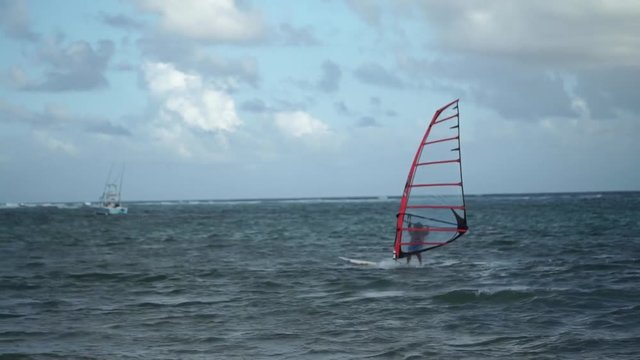 Man Windsurfing In Ocean 