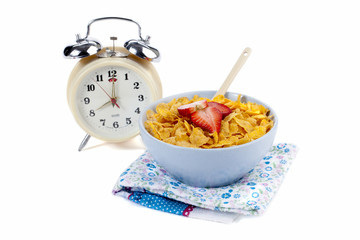corn flakes with alarm clock