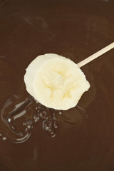 marshmallow over chocolate syrup.