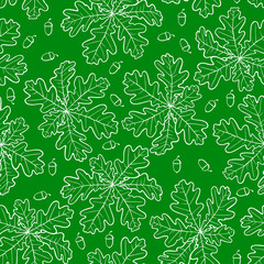 Fototapeta premium Oak leaves and acorn pattern seamless on green background