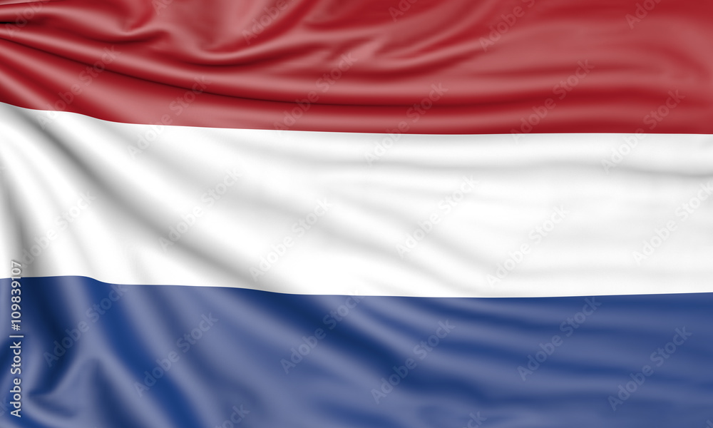 Sticker Flag of the Netherlands, 3d illustration with fabric texture