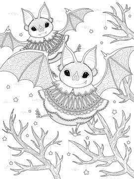 Lovely Bat Adult Coloring Page