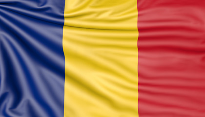 Flag of Romania, 3d illustration with fabric texture