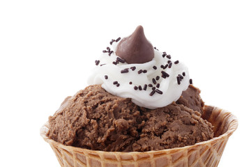 chocolate ice cream with cream on top