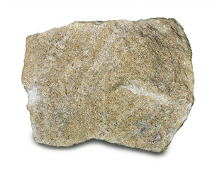 Mineral sandstone isolated on white background. Most sandstone is composed of quartz and/or feldspar