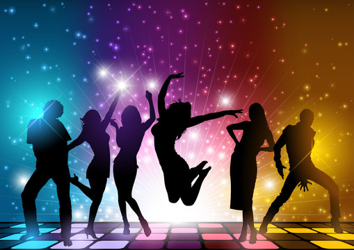 Party People Background - Dancing Silhouettes Illustration, Vector