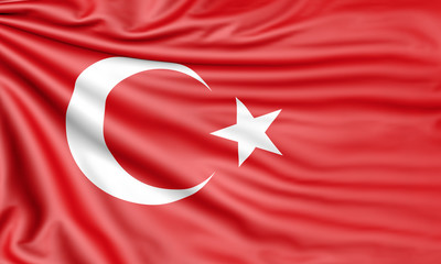Flag of Turkey, 3d illustration with fabric texture