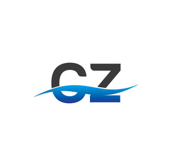 cz initial logo with swoosh blue and grey - obrazy, fototapety, plakaty