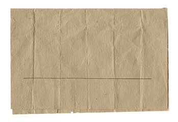 Vintage beige crumpled paper blank isolated on white background. Old paper texture for design.