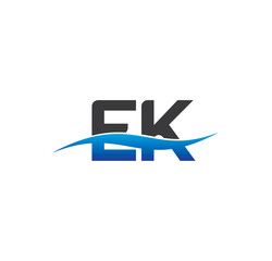 ek initial logo with swoosh blue and grey
