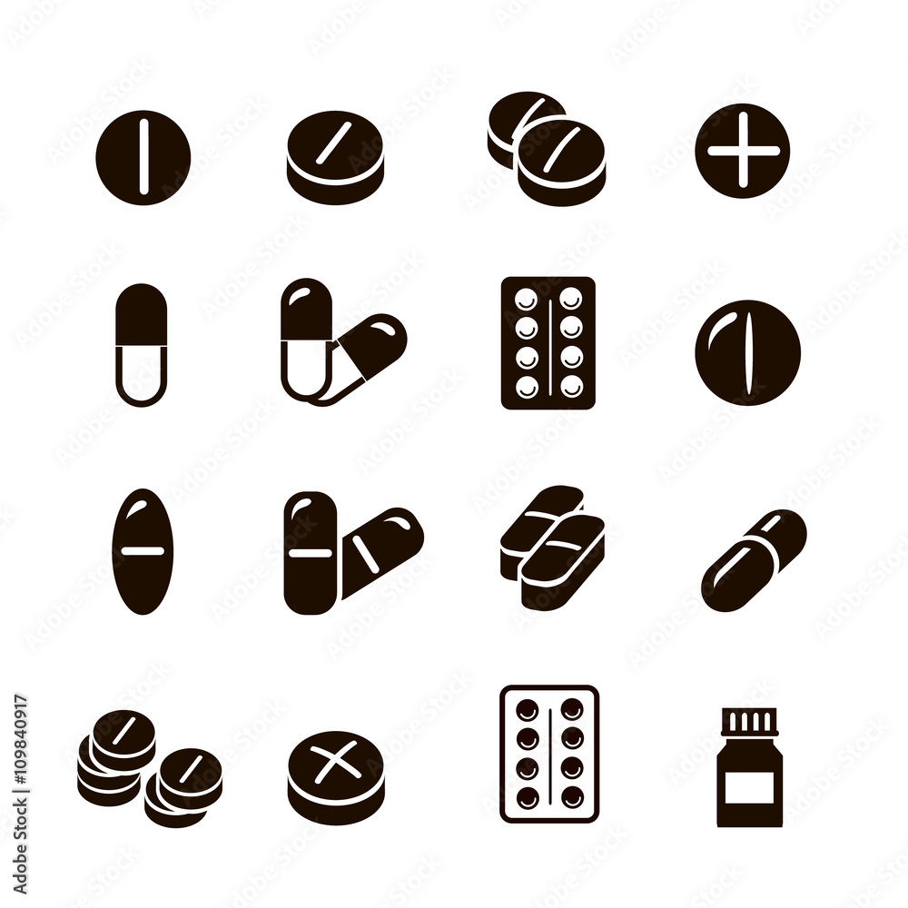 Wall mural Pills and capsules icons set .