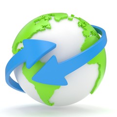 Arrows and Earth globe. 3d render