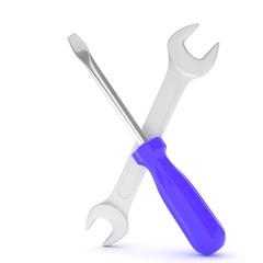 3D Illustration Wrench and screwdriver, service concept