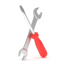 3D Illustration Wrench and screwdriver, service concept
