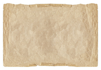 Vintage light crumpled paper blank with torn edges isolated on white background. Old texture for design. 