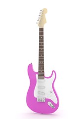 Fototapeta premium Isolated purple electric guitar on white background. Musical instrument for rock, blues, metal songs. 3D rendering.