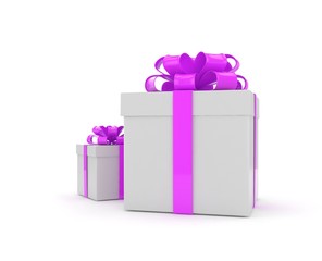 three gift boxes with bows isolated on white. 3d rendering.