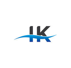 ik initial logo with swoosh blue and grey