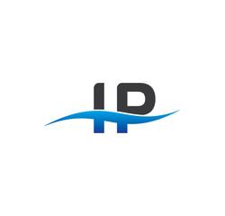 ip initial logo with swoosh blue and grey