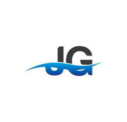 jg initial logo with swoosh blue and grey
