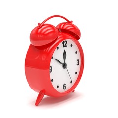 red alarm clock on white. 3d rendering.