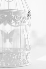vintage bird cage on the table as part of the interior