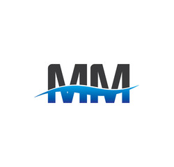 mm initial logo with swoosh blue and grey
