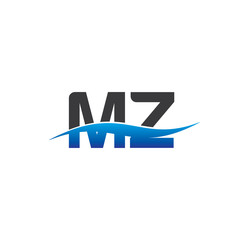 mz initial logo with swoosh blue and grey