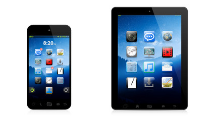 Modern digital phone and tablet on white background