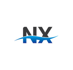 nx initial logo with swoosh blue and grey