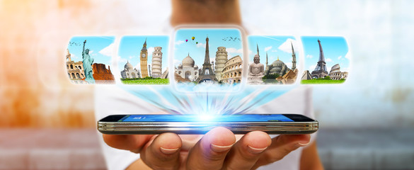 Businessman choosing his holidays between different places of th