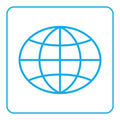 Earth globe icon. Global world sign. Symbol of network, planet, geography, ecology, geology etc. Blue map sign silhouette sphere isolated on white background. Design element. Flat Vector illustration