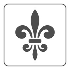 Fleur de Lis symbol. Fleur-de-Lis sign. Royal french lily. Heraldic icon for design, logo or decoration. Elegant flower outline design. Gray element isolated on white background. Vector illustration © alona_s