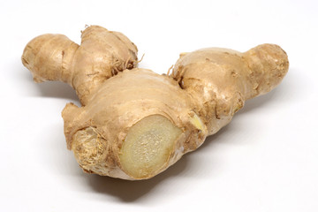 cut ginger on white