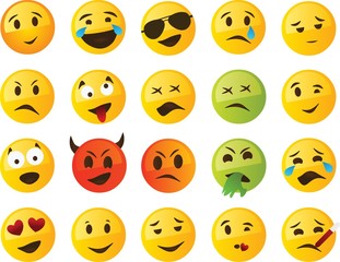 Yellow smiley or emoticon set isolated on white or transparent background