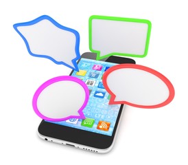 smartphone with bubbles isolated on white background. 3d rendering.