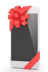 White phone with red bow. 3D rendering.