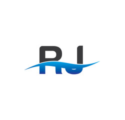 rj initial logo with swoosh blue and grey