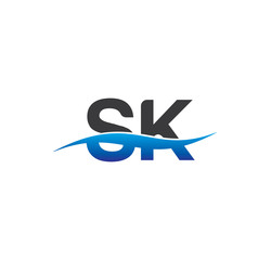 sk initial logo with swoosh blue and grey