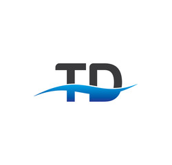 td initial logo with swoosh blue and grey