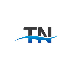tn initial logo with swoosh blue and grey