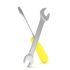3D Illustration Wrench and screwdriver, service concept