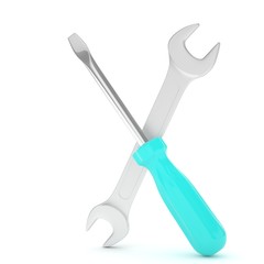 3D Illustration Wrench and screwdriver, service concept