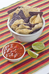 nachos, salsa and lime