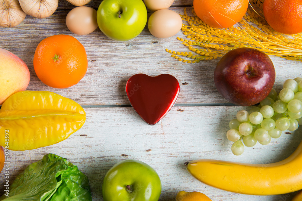 Wall mural healthcare concept balance between medicine and healthy foods