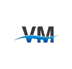 vm initial logo with swoosh blue and grey