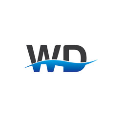 wd initial logo with swoosh blue and grey